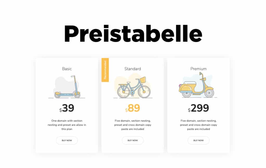 Preistabelle als Inhaltselement